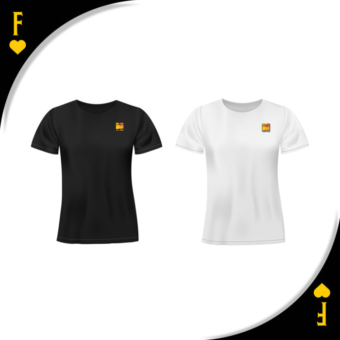 Musta ja valkoinen t-paita Funlus Oyn logolla.