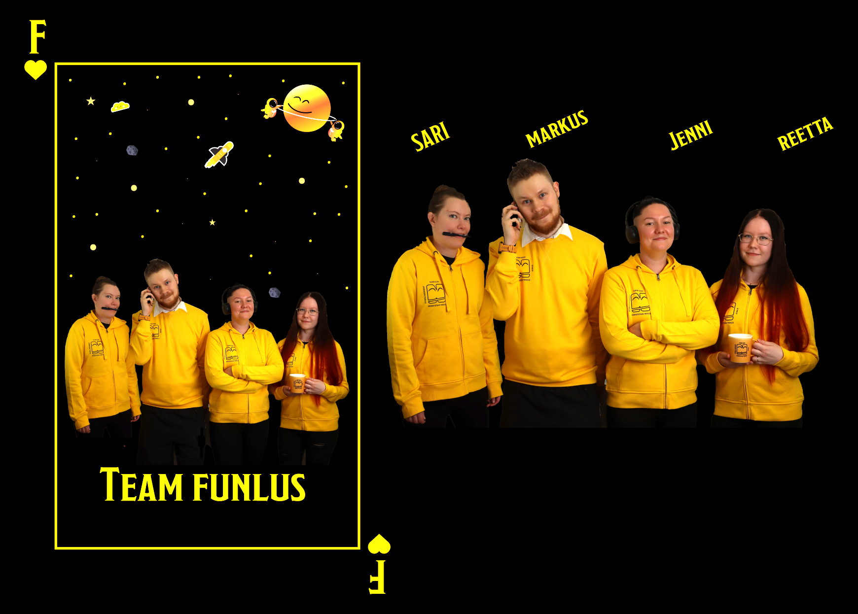Funlus_Tiimipalveluksessasi_2 Team Funlus, Sari, Markus, Jenni ja Reetta.